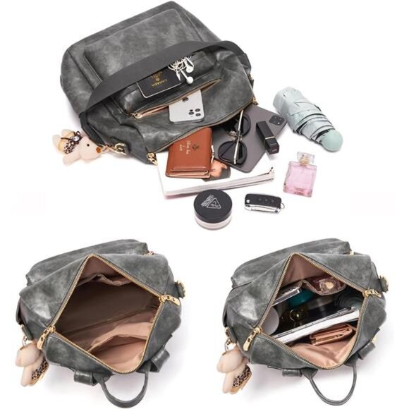 Women Backpack Multipurpose Set 2pcs Grey - Picture 6 of 6